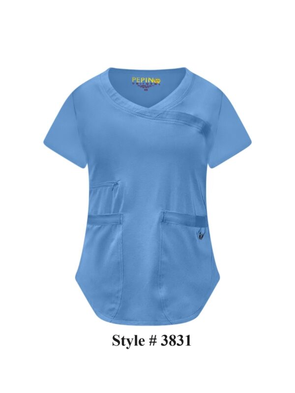 Solid Scrub Set - 4 Way Stretch, Wrap-Neck, 2 Front Pockets, Side Rib (Coordinated Pants) - Image 3