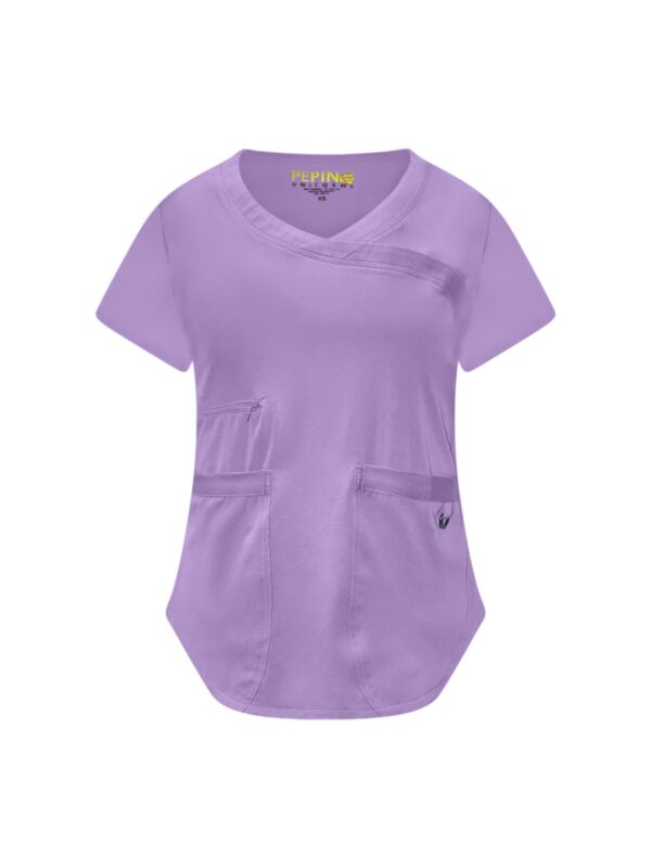 Solid Scrub Set - 4 Way Stretch, Wrap-Neck, 2 Front Pockets, Side Rib (Coordinated Pants) - Image 8