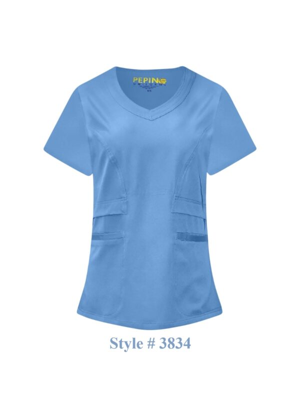 Solid Set Strech Fabric V-neck 2 open Pockets W/Folding top (Coordinated Pants) - Image 2