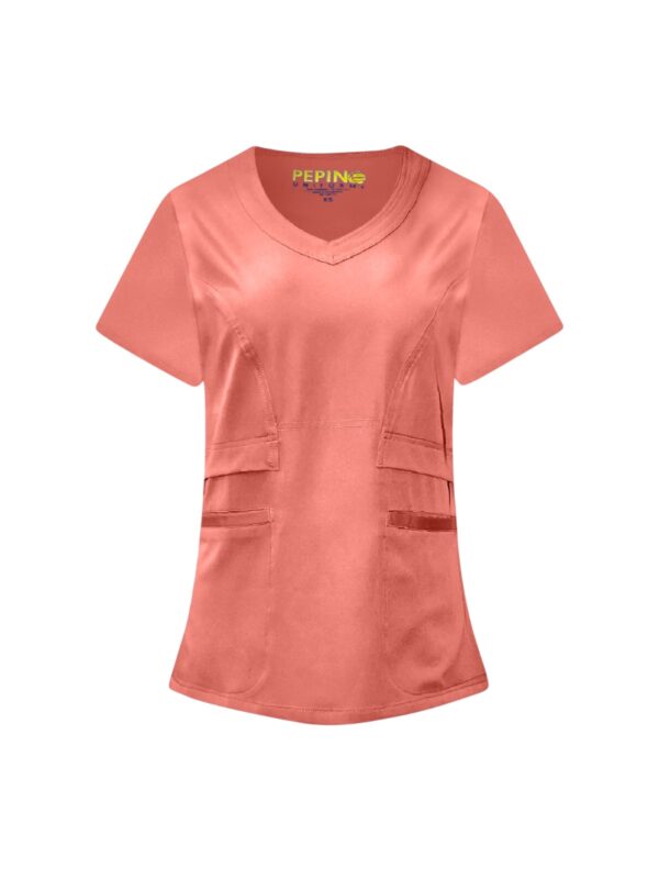 Solid Set Strech Fabric V-neck 2 open Pockets W/Folding top (Coordinated Pants) - Image 3