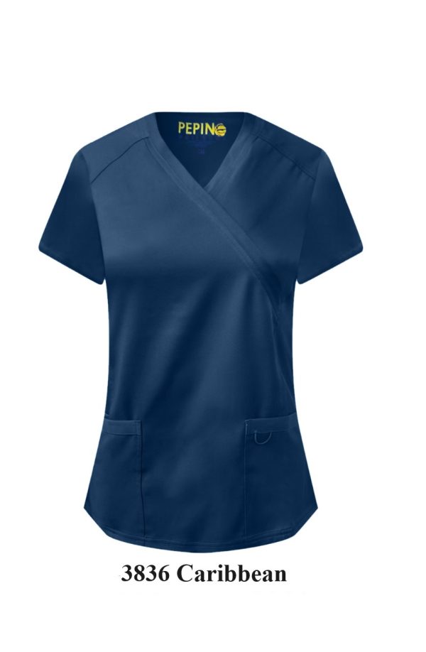 Solid Scrub Set - 4 Way Stretch V-neck with side panel, three front pockets with extra lair fabric (Coordinated Pants) - Image 3