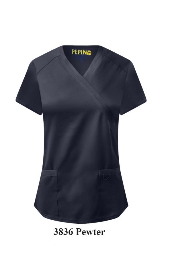 Solid Scrub Set - 4 Way Stretch V-neck with side panel, three front pockets with extra lair fabric (Coordinated Pants) - Image 9