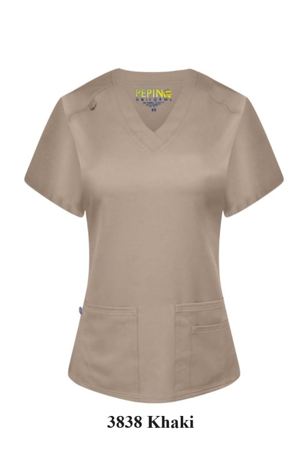 Solid Scrub Set - 4 Way Stretch V-Neck with self-fabric bungee cord, three front pockets, one loop with side panel (Coordinated Pants) - Image 11